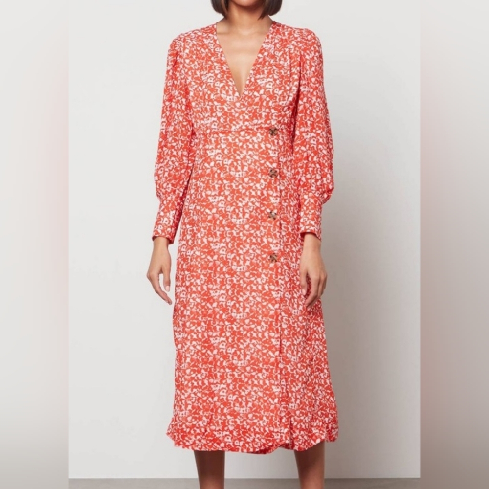 GANNI ORANGE FLORAL MIDI DRESS SZ 40 US 8 - Picture 11 of 12